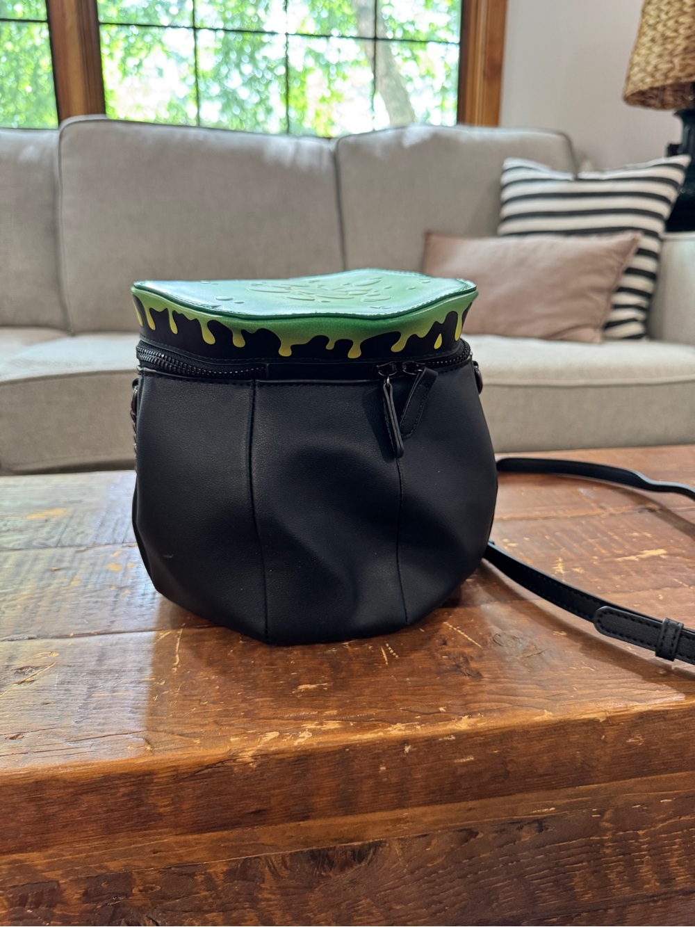 MAD Engine Cauldron Black Crossbody with Bright Green Top & spooky inside
